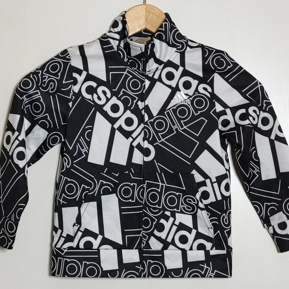 Adidas Black and White Logo Zip Up Jacket